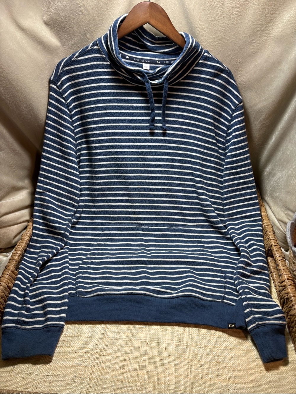 Free Assembly Navy White Striped Cowl Neck Pullover Sweatshirt Size L